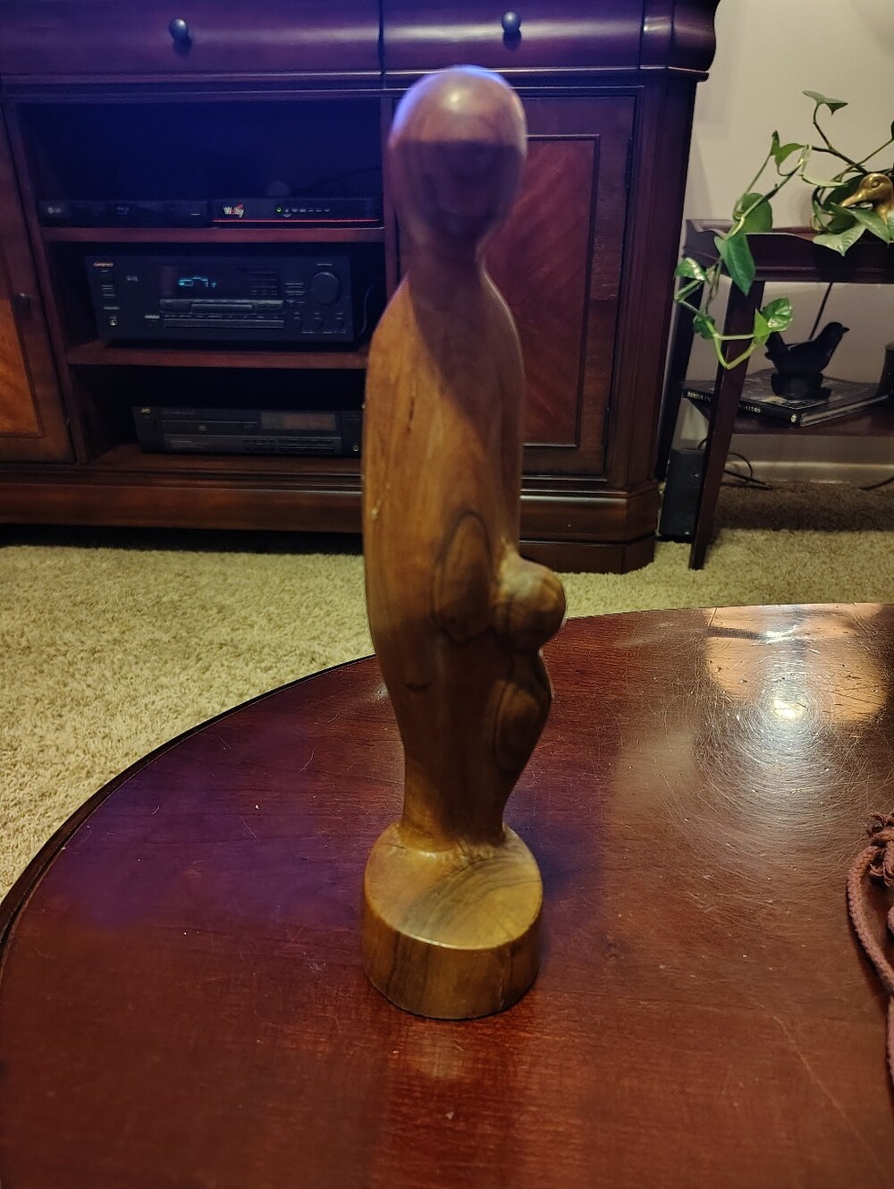 Hand-Carved Wooden Figurine Sculpture in Natural Brown Mother And Small Child